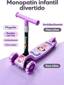 Patinete de 3 ruedas para niñas, altura regulable, plegable, ruedas luminosas, diseño de dibujos animados, juguete para niños principiantes - Multicolor - Ver 1