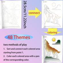 48‑Theme Kids Dot‑To‑Dot & Coloring Activity Book, Early‑Learning Workbook With General Knowledge Content, Holiday Present For Boys Girls Ages 3‑12 - Multicolor - View 3