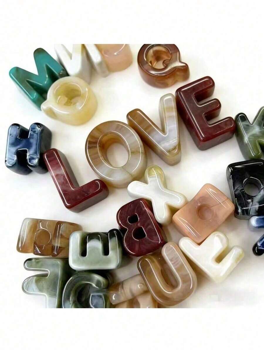 10 Peças Contas de Letras Acrílicas 21x14mm, 26 Letras de Cores Aleatórias Misturadas, Acessórios de Decoração de Roupas, Materiais para Fazer Joias Artesanais, Adequado para Colares, Pulseiras e Artesanato DIY - Multicolorido - Visão 1