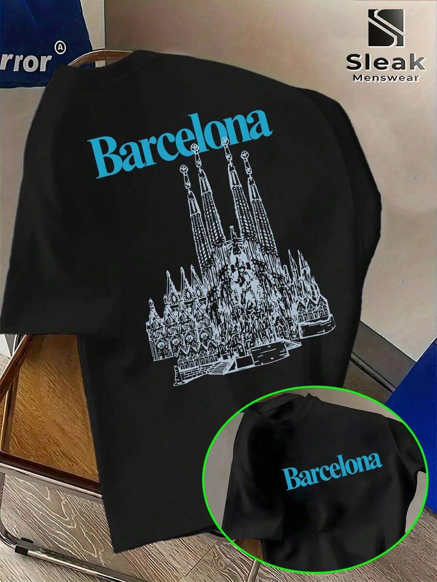 Minimalist-Shirt Men With A Theme, Adorned With Lettering And Patterns Representing Iconic Monuments. Hot Item. - 黑色 - 查看 1