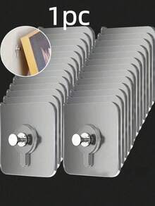 20/10/1pc Transparent Picture Frame Hooks, Strong Self-Adhesive Picture Frame Hooks, Damage-Free Hooks, Suitable For Photo Albums And Artworks, No Drilling Required, Bathroom And Kitchen Wall Hooks, Suitable For Glass/Tile/Wood/Metal Surfaces - Multicolor - View 10