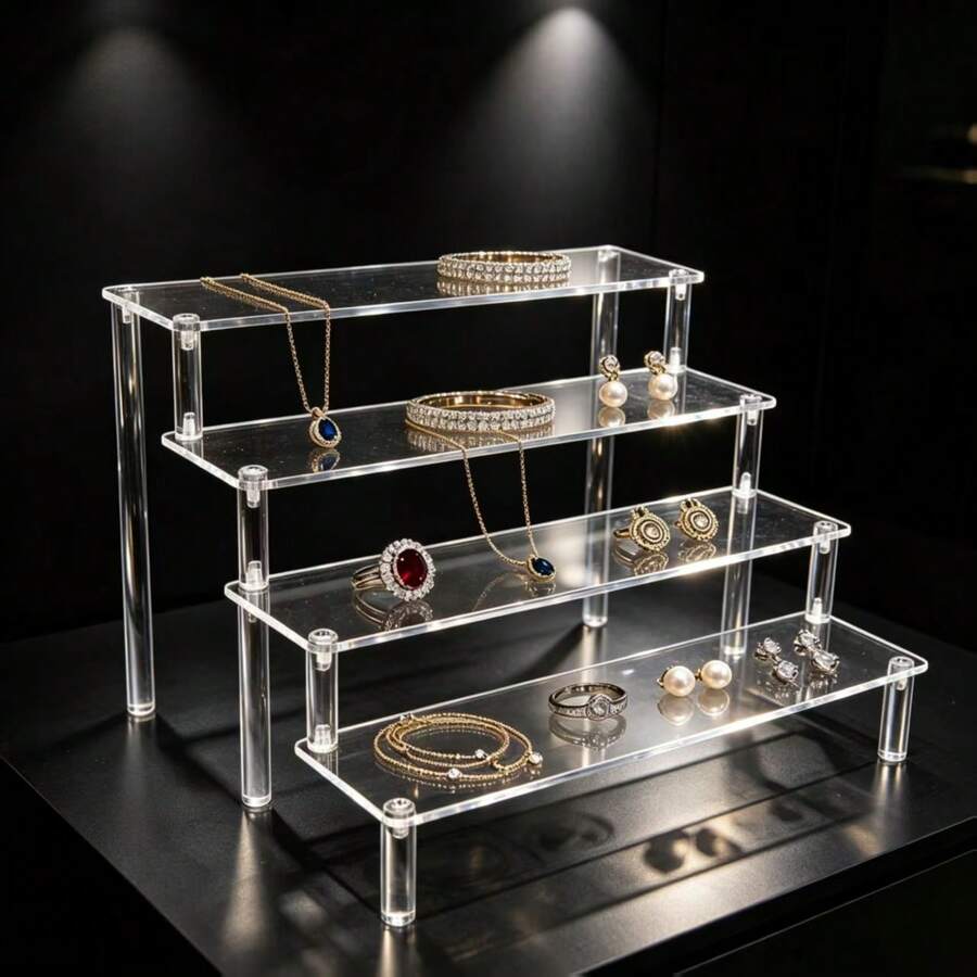 透明壓克力分層展示架 桌面多層收納架 適用化妝品香水珠寶 簡約美感檯面陳列架 - 均碼 - 查看 1