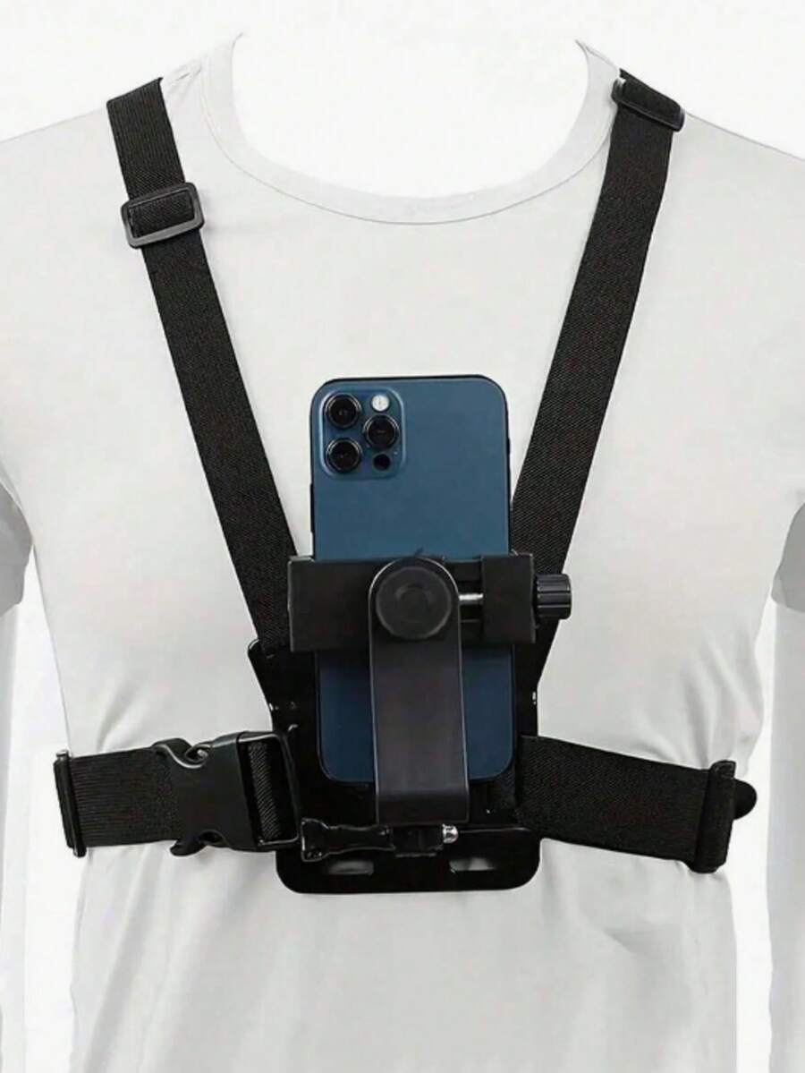 Universal Adjustable Chest Mount Strap, Phone Holder, Live Streaming Phone Mount, Chest & Shoulder Strap, Extreme Sports Camera Mount, First-Person View Fixing Accessory, Adjustable Chest Mount Bracket, Phone Chest Strap Fixer, Head Mount Bracket Kit, Suitable For Sports Recording, Outdoor Cycling Recording - Black - View 1
