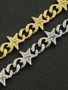 1pc Men's Hip Hop Fully Iced Out Diamond Shaped Cuban Link Bracelet, Adjustable Cuban Anklet Bracelet, Stylish Street Jewelry For Men - Diamond Cuban Chain - View 10