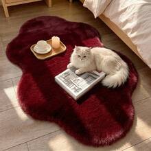 1pc Burgundy Cloud-Shaped Plush Rug, Asymmetrical Bedside Rug, Cutting Error 1-5cm, Bedroom Bed End Rug, Living Room Small Coffee Table Rug, Nordic Ins Style Decor, Small Rug, Rug, Home Decor, Living Room Rug, Bedroom Rug, New Year Festive Home Decor, Washable Rug, Plush Rug, Fuzzy Rug, Autumn/Winter Rug, Thick/Plush - Burgundy - View 1