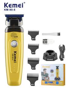 Kemei Men's Wireless Hair Clipper & Beard Trimmer, Professional Hair Clipper With Charging Base, USB Charging, Men's Grooming Tool, Suitable For Barbershop Or Daily Home Use, Men's Birthday Gift - Yellow - View 3