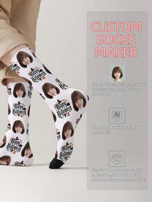 1 Pair Customizable Face Pattern Men's Mid-Calf Socks, Unisex Couple Socks For Men And Women, Can Print Any Face On Socks, Personalized Photo Socks, Fun Customized Image Mid-Calf Socks, Suitable For Valentine's Day, Birthday, Gift, Halloween And Other Occasions, Personalized Customization - Multicolor - View 10