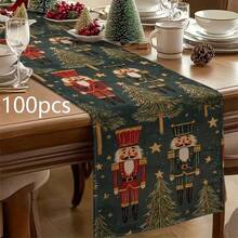 1 Set Of Linen Table Runner, Featuring Berry, Christmas Tree, And Nutcracker Patterns. Durable Indoor And Outdoor Holiday Table Flags, Suitable For Kitchen, Restaurant, And Christmas Party Decoration, Holiday Themes, And Home Decor. - Multicolor - View 13