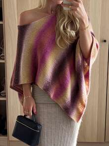 FOR BEAUTY Autumn/Winter French Elegant Multi-Color Gradient Asymmetric Shawl Knit Sweater Top Women's Vacation Street Style Outerwear - Multicolor - View 2