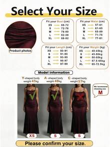 Ruched Mesh Maxi Dress Women Burgundy Mermaid Hem Bodycon Spaghetti Strap Evening Party Dress Elegant Going Out Outfit - 紅色 - 查看 7