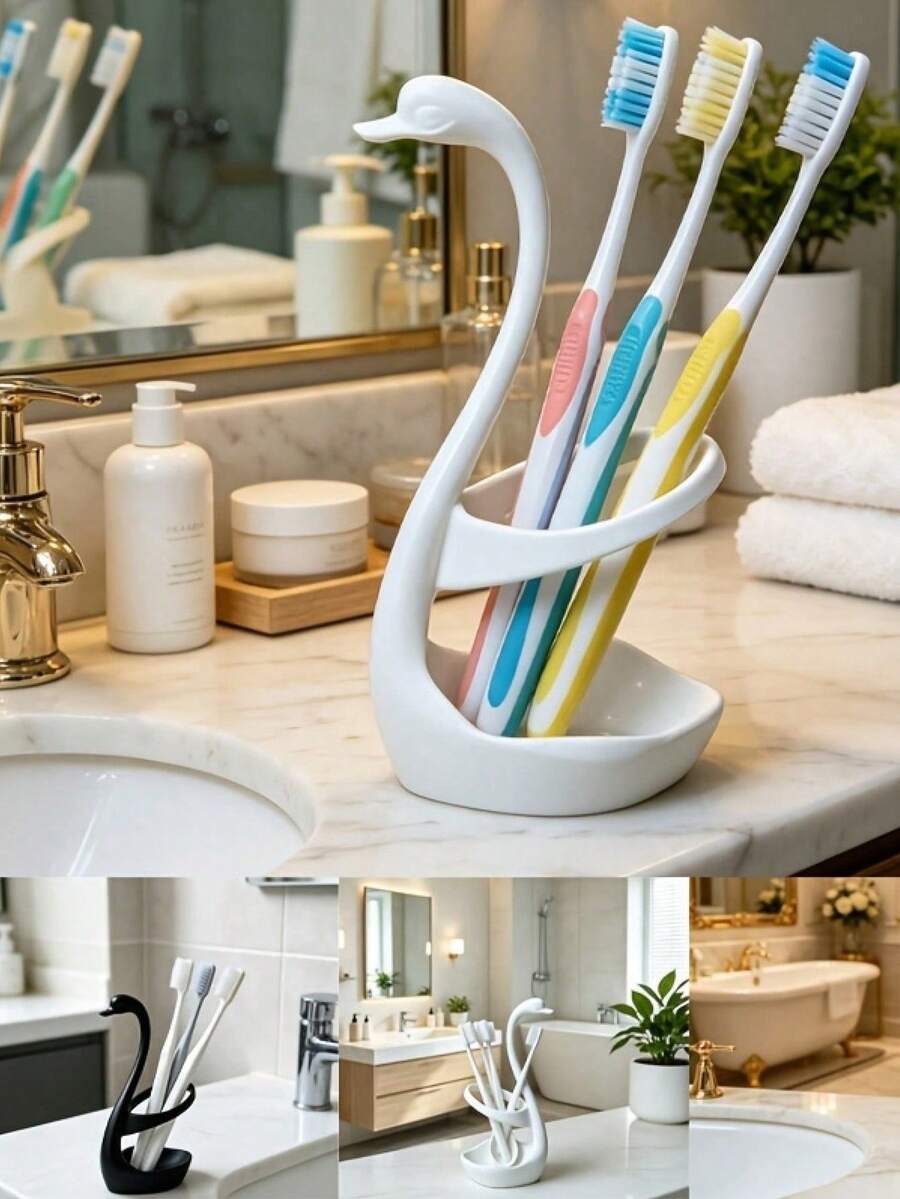 1 buah Tempat Sikat Gigi Angsa, Dapat Digunakan di Kamar Mandi untuk Menyimpan Sikat Gigi dan Pasta Gigi, Juga Dapat Diletakkan di Tempat Kerja untuk Menyimpan Pensil - MultiWarna - View 1