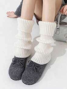 1 Pair Women's Warm Socks, White Knitted Warm Socks, Suitable For Autumn/Winter Wear, Versatile And Fashionable - Multicolor - View 4