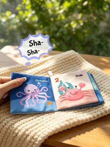 BBSKY 1pc Baby Cloth Book Toy For Boys And Girls, Washable Cloth Book With Ocean And Farm Animal Patterns, Built-In Crinkle Paper Sensory Toy, Portable Hanging Strap Design, Letter And Number Recognition Interactive Toy, Suitable As Newborn Baby Gift - Multicolor - View 4