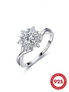 S925 Sterling Silver Moissanite Snowflake Ring, Luxury Jewelry Gift For Lover, Girlfriend, Engagement, Proposal And Confession - Multicolor - View 2