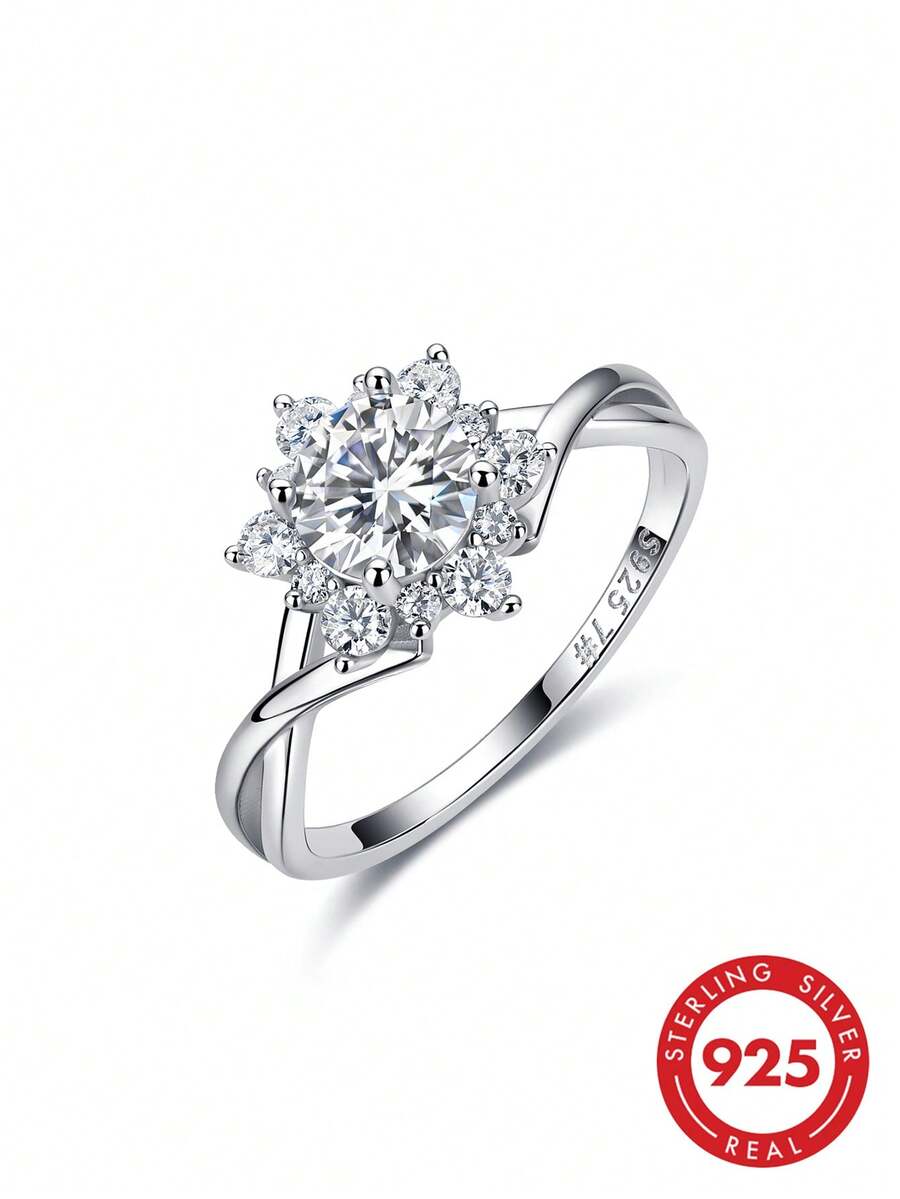 S925 Sterling Silver Moissanite Snowflake Ring, Luxury Jewelry Gift For Lover, Girlfriend, Engagement, Proposal And Confession