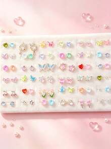 7/12/18 Pairs Sweet Stud Earrings Set, Suitable For Women And Teenage Girls, Colorful Butterfly Star Heart Acrylic Mixed Style Earrings, Suitable For Daily Wear And Parties - Flower Butterfly Stud Earrings - View 10