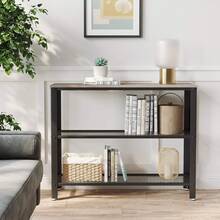 Consola industrial de 40 pulgadas, estante de almacenamiento de tres niveles para la entrada, mesa estrecha para sofá, para sala de estar, pasillo, corredor, dormitorio, gris-negro, 13.8 x 40 - Negro - Ver 2