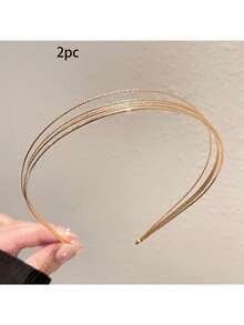 3pcs/2pcs/1pc Simple And Stylish Metal Thin Headband Suitable For Daily Wear - Gold - View 6
