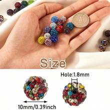 23 10mm Polymer Clay Rhinestone Beads, Sparkling Fancy Diamond Beads, For DIY Products Such As Bracelets, Necklaces, And Keychains. - 23pcs - View 2