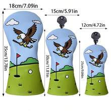 Set Penutup Kepala Stik Golf untuk Driver, Fairway Wood, dan Hybrid, Desain Lapangan Golf Botak Bordir, Penutup Pelindung Stik untuk Pria dan Wanita - D - View 3