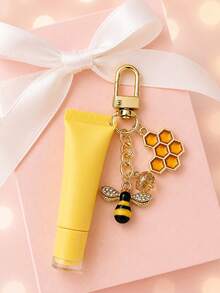 Lindo llavero de tubo de brillo labial con abeja y panal de strass, colgante de abeja de esmalte amarillo dulce para bolso, llavero de coche de moda, accesorio de bolso exquisito, fácil de usar, regalo perfecto para niñas y mujeres, recuerdo de boda práctico y elegante, regalo de fiesta, regalo de cumpleaños, regalo del Día del Maestro, regalo de vuelta a la escuela, artículo práctico esencial para el desplazamiento diario, la escuela y los viajes - Multicolor - Ver 5