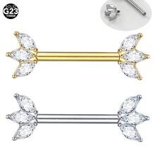 SWANJO 1 buah Tindik Puting Titanium dengan 3 Batu CZ Marquise di Bagian Atas, Perhiasan Tindik Puting Berulir Internal untuk Wanita - TR010 - View 1
