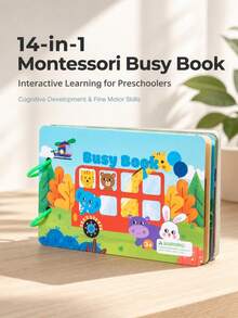 14 In 1 Early Education Busy Book For Kids - Montessori Cognitive Learning Puzzle With Hook And Loop Stickers - English Math Shape Animal Color Toy For Toddlers 3 Years+ - Multicolor - View 2