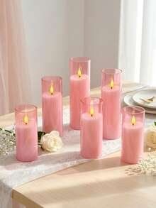 5pcs Flameless Candle Lights Set With Timer Remote Control, Battery Operated Pink Cup Candles, Suitable For Christmas, Halloween, Valentine's Day, Gifts, Birthday, Proposal, Wedding, Dining Table, Party, Holiday - Pink - Warm Light - View 4