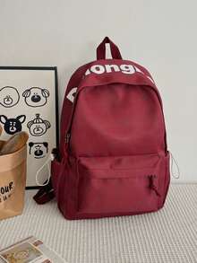 Dedoo Juego de 3 piezas de mochila, estampado de estrellas & letras, cordón con cremallera de bloques de color, gran capacidad, mochila escolar, bolso diario para estudiantes de universidad y campus - Rojo - Ver 8