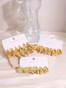 3/9 Pairs Gold Fashion Stud Earrings Set For Women, Low-Key Luxury High-End Earrings For Commute, Date, Travel, Photo, Vacation, Daily Wear For A Week Without Repetition, Perfect Gift For Wife, Girlfriend, Friends And Family - Gold - View 6