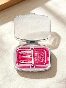Canned Sardine Square Pill Box, Portable Medication Storage Compartment, Mini Metal Storage Box, Portable Jewelry And Pill Box, Travel Pill Box, Large Compartment, Weekly Medication Organizer, Suitable For Daily Medication And Vitamins, Essential For Doctors And Nurses, Emergency Needs, Travel, Hiking Emergency Rescue, Personalized Creative Gift With Cartoon Logo, Unique Gift, Birthday Gift, Holiday Souvenir, Back To School Gift, Graduation Gift - Multicolor - View 2