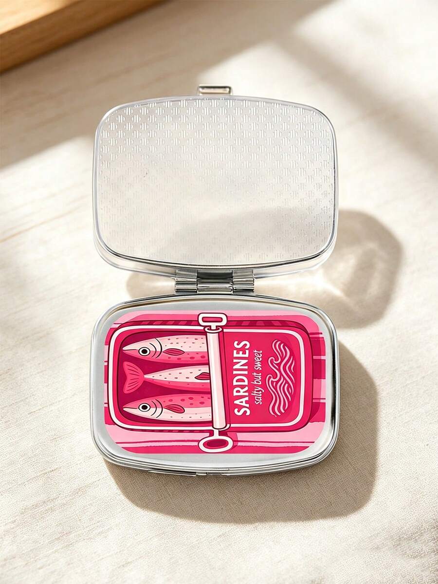 Canned Sardine Square Pill Box, Portable Medication Storage Compartment, Mini Metal Storage Box, Portable Jewelry And Pill Box, Travel Pill Box, Large Compartment, Weekly Medication Organizer, Suitable For Daily Medication And Vitamins, Essential For Doctors And Nurses, Emergency Needs, Travel, Hiking Emergency Rescue, Personalized Creative Gift With Cartoon Logo, Unique Gift, Birthday Gift, Holiday Souvenir, Back To School Gift, Graduation Gift