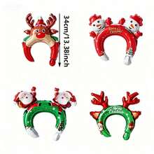 Christmas Reindeer Snowman Santa Claus Shaped Headband Foil Balloons, Holiday Party Decoration, Store Event Atmosphere Decor Balloons - Multicolor - View 5