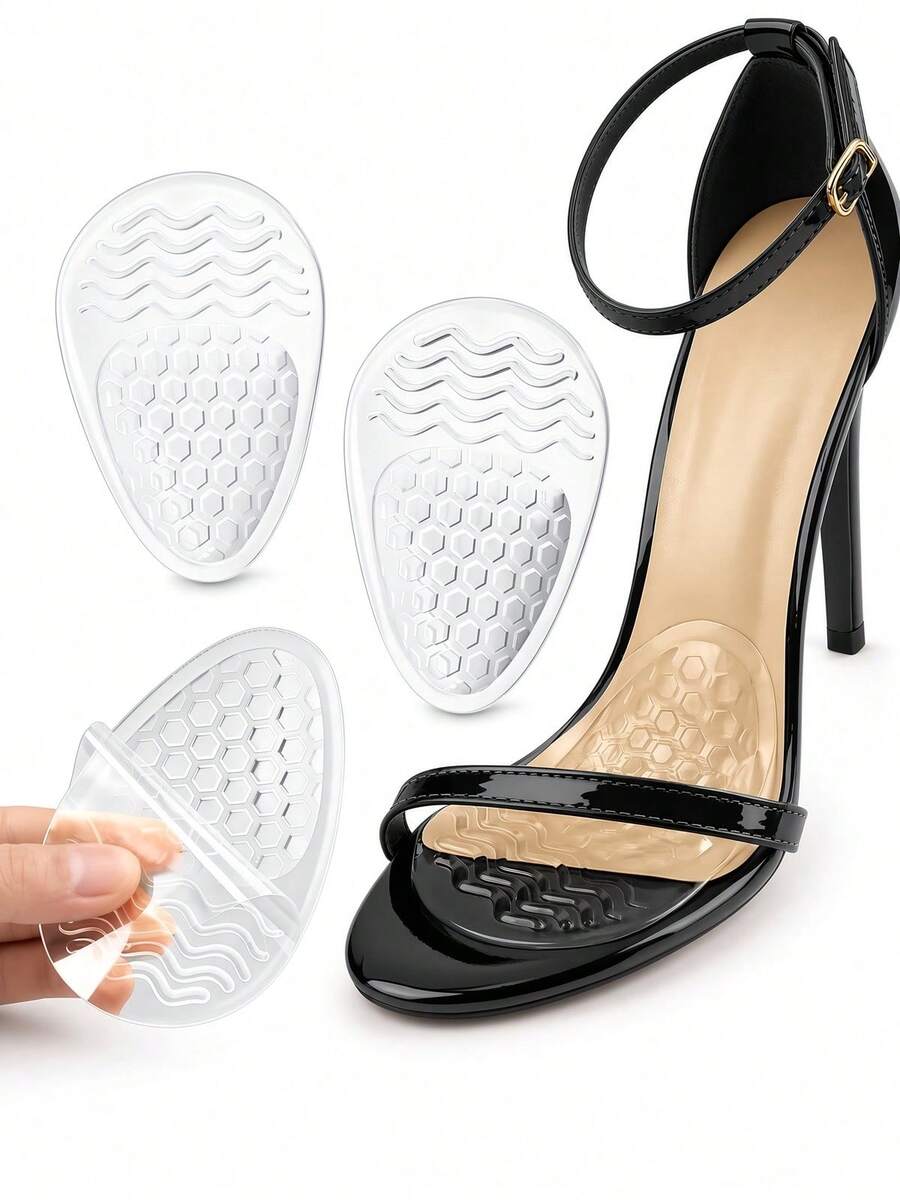 2pcs/1pair Silicone Metatarsal Pads, Soft Foot Cushions, Reduce Foot Pressure, Provide Support, Suitable For High Heels And Sandals - Transparent - View 1