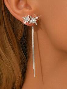 1 Pair Fashionable Long Water Drop Rhinestone Earrings Suitable For Women's Daily Wear - Silver - View 2