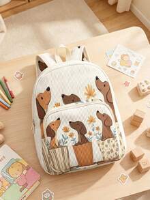 1pc Backpack, Children's Backpack, Corduroy Girl's School Bag, Travel Storage Bag, Animal & Cherry Print Design, Large Capacity Foldable Easy Storage Bag, Lightweight Burden Reduction, Multi-Pocket Layered Design + Zipper Closure, Organized Storage For Easier Access, Suitable For Student School Bag - Multicolor - View 4