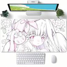 وسادة فأرة جلدية بتصميم أنمي لطيف فتيات ملاك، حصيرة فأرة للكمبيوتر المحمول والألعاب ممتدة للمكتب، وسادة فأرة PU كاواي للاعبين، وسادة فأرة XXL كبيرة جداً، وسادة لوحة مفاتيح جلدية، سجادة وردية - مشاهدة 3