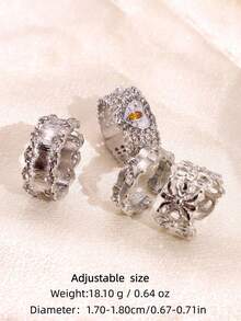 4pcs Vintage Fashion Unique Elegant Design Heart & Four-Leaf Clover Rings, Women's Daily, Holiday, Party, Wedding, Vacation Jewelry - Multicolor - View 6