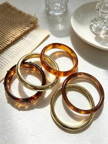 5 piezas/1 pieza Conjunto de brazalete de acrílico con remaches color ámbar y brazalete CCB elegante y casual vintage para mujer, adecuado para uso diario, fiestas, vacaciones, regalo festivo - Multicolor - Ver 6