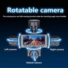 Kamera Dasbor SIDAKEYE 360° Panorama 5 Saluran (4 Lensa + Belakang) Kartu Memori 64G, Layar IPS 3,16 Inci, Kamera Depan 1080P, Kamera Depan/Tengah/Belakang/Kiri/Kanan Cakupan Penuh 720P, Tampilan Quad-View, Penglihatan Malam HD, Rentang Dinamis Lebar, Sensor G, Pengisian Daya USB, Baterai 150mAh - A - View 3