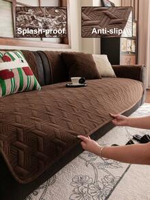 1pc Geometric 3D Solid Color Dutch Velvet Quilted Sofa Cushion, Minimalist Style, Non-Slip Back, Pet-Friendly, Soft Multi-Functional Anti-Dirt Anti-Dust, Holiday Decor Sofa Cushion, Backrest Cover Armrest Cover Universal, All-Season Sofa Cover - Khaki - View 3