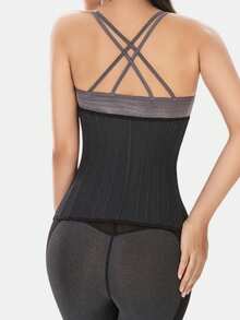 Women's Waist Shaping Waist Cincher Abdominal Control Belt With 3 Rows Of Hooks, Black Corset - Black - View 9