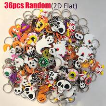 24/36/48pcs Random Assorted Halloween Keychains 2D Flat PVC Soft Rubber Pumpkin Ghost Skull Pendant Party Favors Event Prizes - Multicolor - View 4