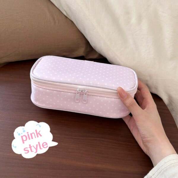 Kotak Alat Tulis Dua Lapis Kapasitas Besar Warna Pink, Tempat Pensil Portabel, Kotak Pensil (Pena Tidak Termasuk), Tas Penyimpanan Alat Tulis, Tempat Pensil, Kotak Pensil Multifungsi, Motif Pop Art Klasik dengan Titik-titik Pink dan Putih, Hadiah Pembukaan Kembali ke Sekolah, Hadiah untuk Teman, Musim Sekolah, Perlengkapan Sekolah, Tas Penyimpanan Alat Tulis Baru, Tas Alat Tulis Wanita Multifungsi Kreatif, Tas Penyimpanan Pensil dan Pena, Tempat Pensil, Tempat Spidol, Tempat Pena, Kotak Alat Tulis, Tas Rias, Tas Penyimpanan Kosmetik Portabel, Tas Penyimpanan Alat Tulis Meja Kantor