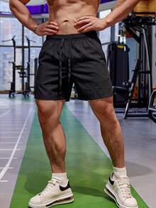 1pc Men's Elastic Gym Shorts, Suitable For Running, Training, Fitness, Basketball, Spring/Summer Black Sports - Black - View 3