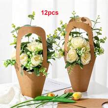 Kraft Paper Flower Packaging Bag With Handle, Cone-Shaped Bouquet Wrapping Paper Bag, Portable Flower Shop Packaging Paper Bag, Suitable For Wedding, Birthday, Party And Christmas Decoration, Christmas Home Decor, Halloween Decoration And Christmas Gifts - Light Yellow - View 9