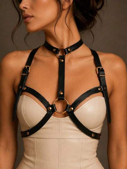 1pc Women's Fashion Black Waist Cincher Sexy Bustier Harness For Daily Wear, Halloween, Music Festival, Carnival Party Outfit Matching