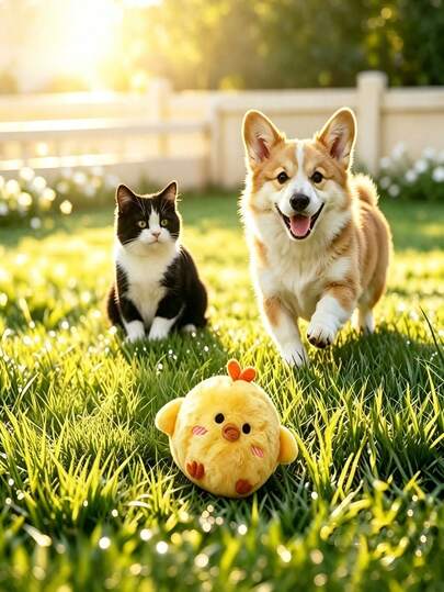 2/1pc Yellow Chick Pet Interactive Bouncing Sound Toy Ball, Cat Dog Play Entertainment Toy, Teething Dental Cleaning Chewing Sound Ball, Can Make Sound To Attract Dogs, Durable Bite-Resistant Material, Slow Rebound Pet Companion Toy, Battery-Free Training Ball
