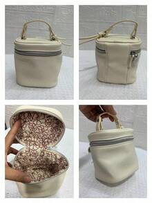 Chloé Cream White Faux Leather Vanity Makeup Case, Embossed CHLOE Logo Portable Handheld Travel Cosmetic Organizer Box Large Capacity Waterproof Toiletry Bag Luxury Gift For Women CHLOE-GIFT-20 - Off-white - View 6