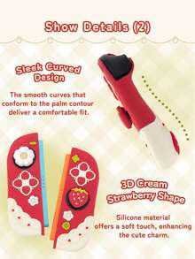 GeekShare 1pc Cute Cream Strawberry Pattern Detachable Soft Silicone Protective Case, Compatible With Switch 2, Lightweight Anti-Drop Game Console Protective Cover, Includes 2 Joystick Caps - View 5